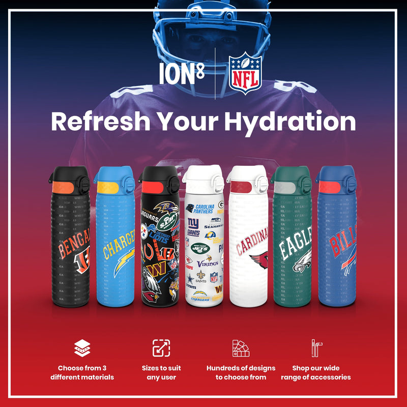 Leak Proof NFL Water Bottle, Stainless Steel, Buffalo Bills, 600ml (20oz)