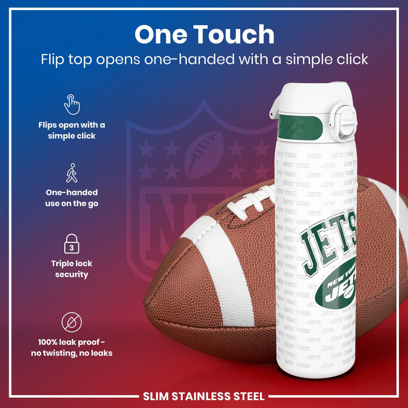 Leak Proof NFL Water Bottle, Stainless Steel, New York Jets, 600ml (20oz)