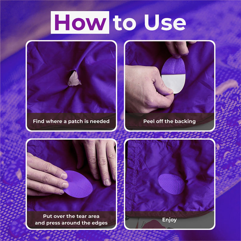Repair Patches (30+ Colours) for Puffer Jackets, Tents, Upholstery - Stick On, Waterproof, Tear-Cold-Heat-Resistant