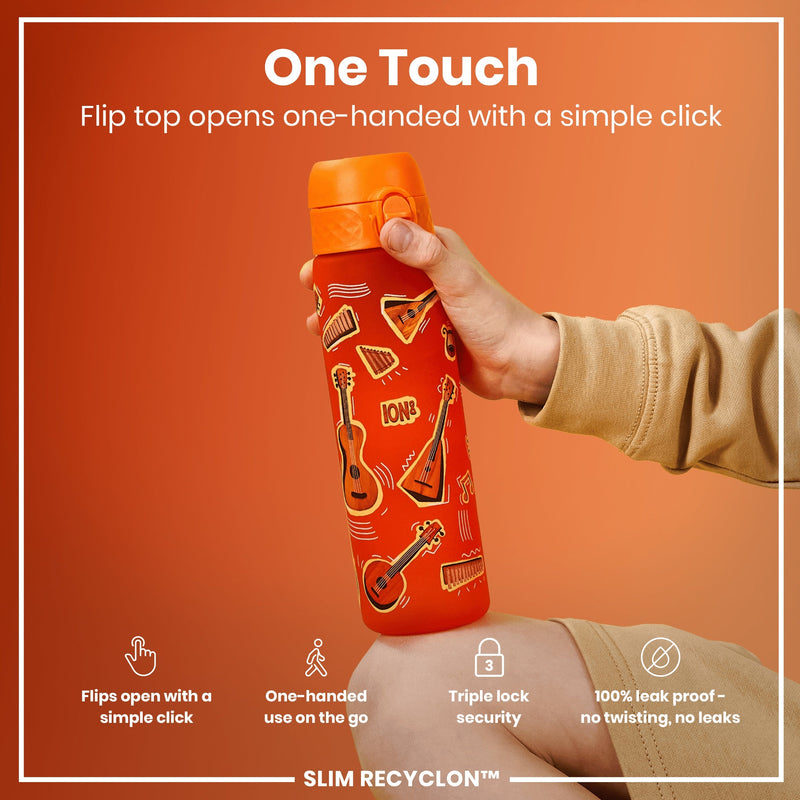 Leak Proof Slim Water Bottle, Recyclon, Music, 500ml (18oz)
