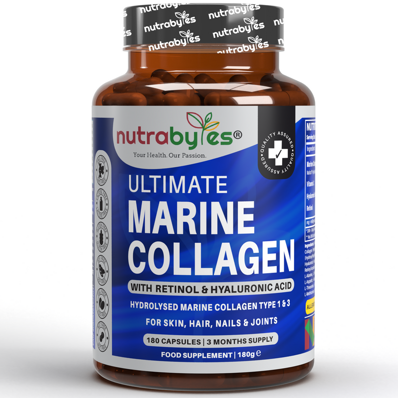 Ultimate Marine Collagen Capsules | High Strength Types I & III with Hyaluronic Acid, Vitamin C & Vitamin A | 180 Capsules, 3 Month Supply | UK Made