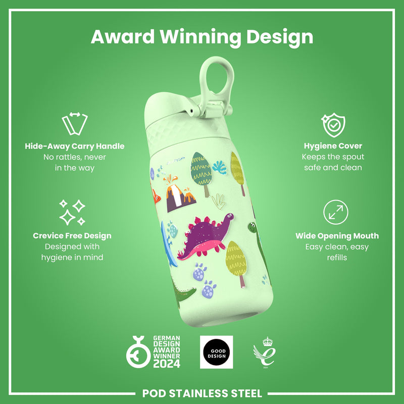 Leak Proof Thermal Steel Water Bottle, Insulated, Dinosaurs, 320ml (11oz)