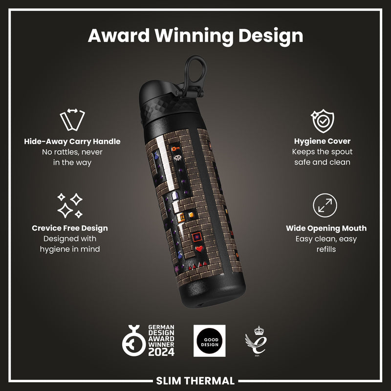 Leak Proof Slim Thermal Water Bottle, Insulated Steel, Gamer, 500ml (17oz)