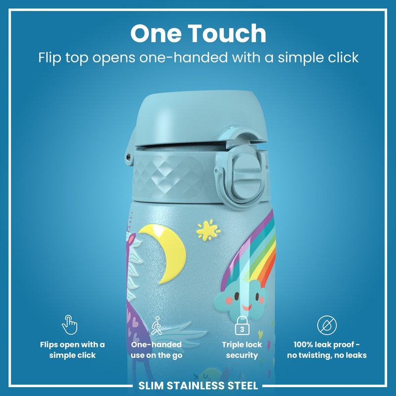 Leak Proof Slim Water Bottle, Stainless Steel, Blue Unicorns, 600ml (20oz)