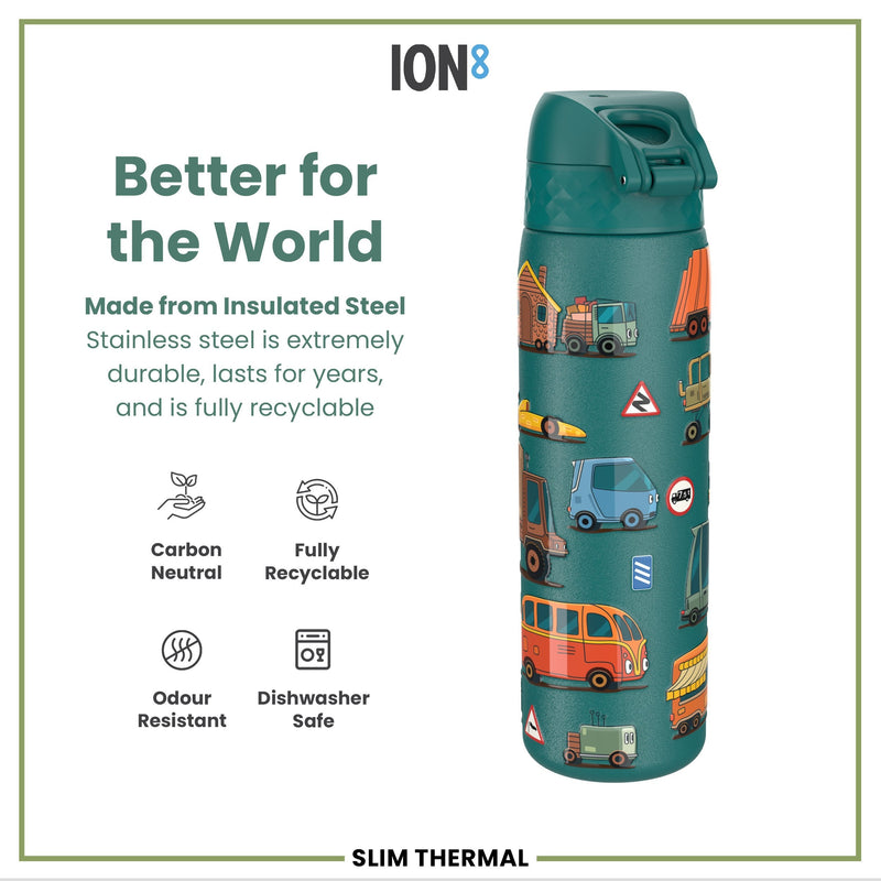 Leak Proof Slim Thermal Steel Water Bottle, Insulated, Automobiles, 500ml (17oz)