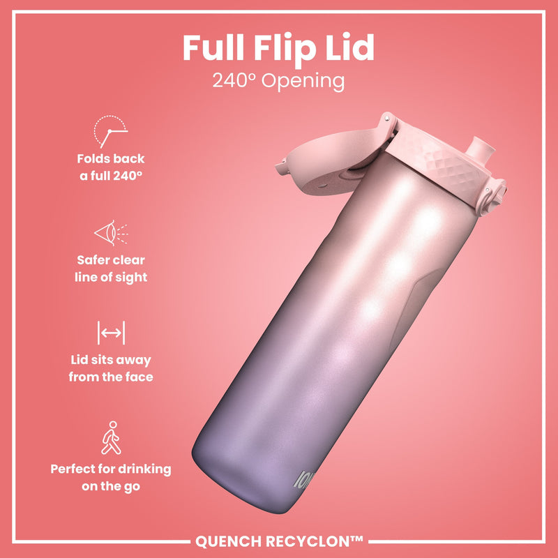 Leak Proof 1 Litre Water Bottle with Times to Drink, Recyclon, Purple & Rose, 1L