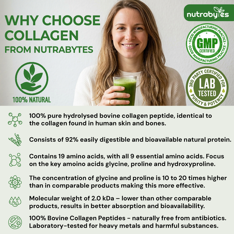 Collagen Powder with Vitamin C | Hydrolysed Bovine Collagen Peptides | High-Protein Supplement | Hair, Skin & Joints | Men & Women | Unflavoured | 330g