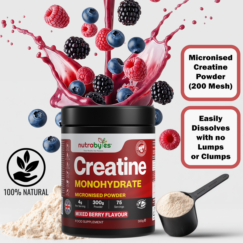 Flavoured Creatine Monohydrate Powder 300g (75 Servings) | Micronised Creatine Powder | Supplement for Women & Men | Vegan Certified