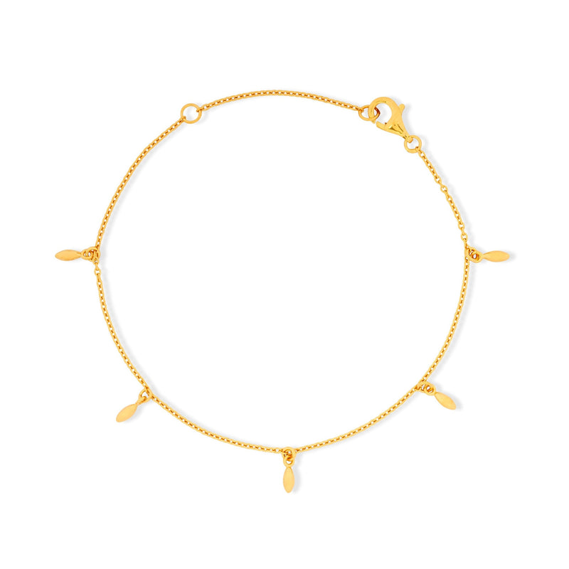 Rice Grain Chain Yellow Gold Charm Bracelet
