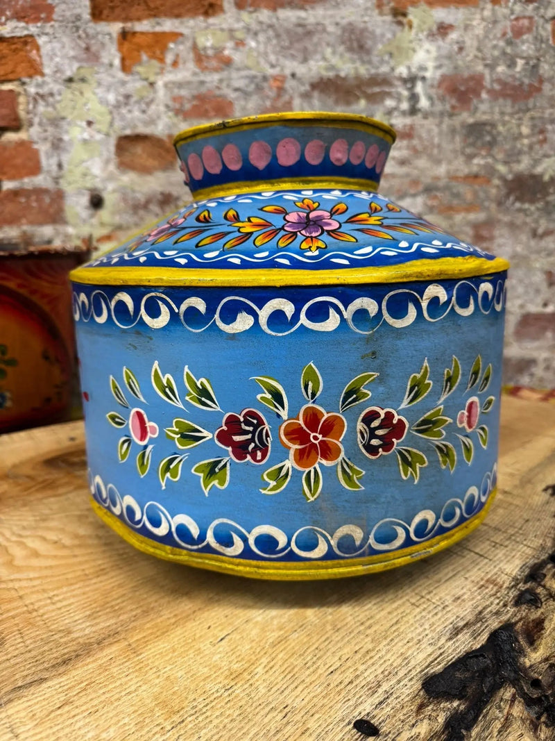 Vintage Painted Water Pot / Metal Pot / Vase / Planter / Narrow Boat Ware Gypsy