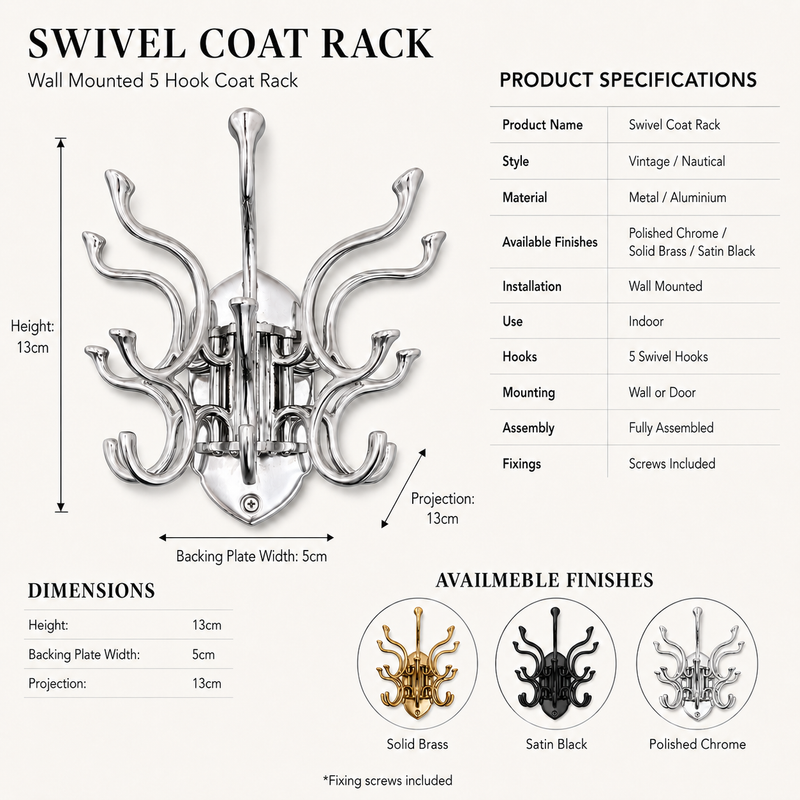 Metal Swivel Coat Rack - Polished Chrome Finish