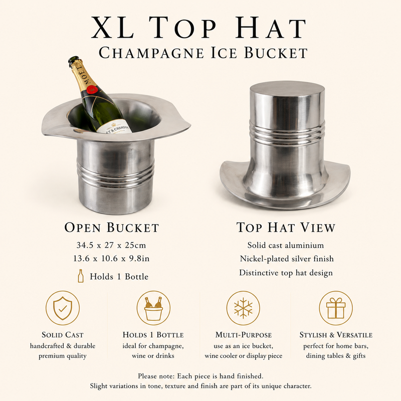 Top Hat XL ~ Solid Cast Champagne Ice Bucket - Wine Cooler Bath
