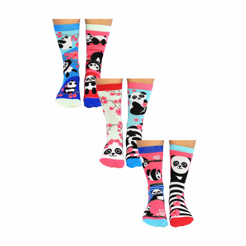 6 Pack Ladies Bamboo Panda Design Odd Socks in Gift Box