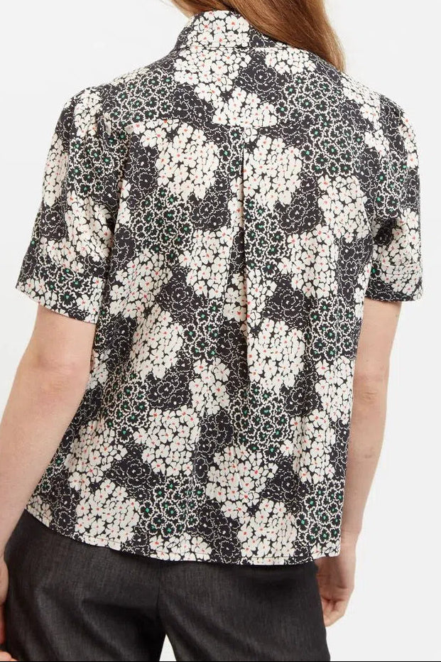 Barclay Flower Patch Print Short Sleeve Blouse in Black & White