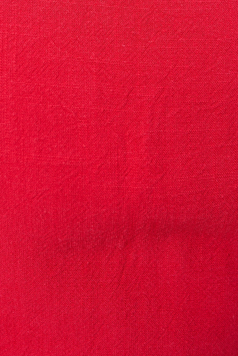 Baya Linen Mix Square Neck Midi Dress - Red