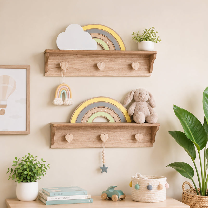 Set Of 2 Wooden Rainbow Shelves with Hooks