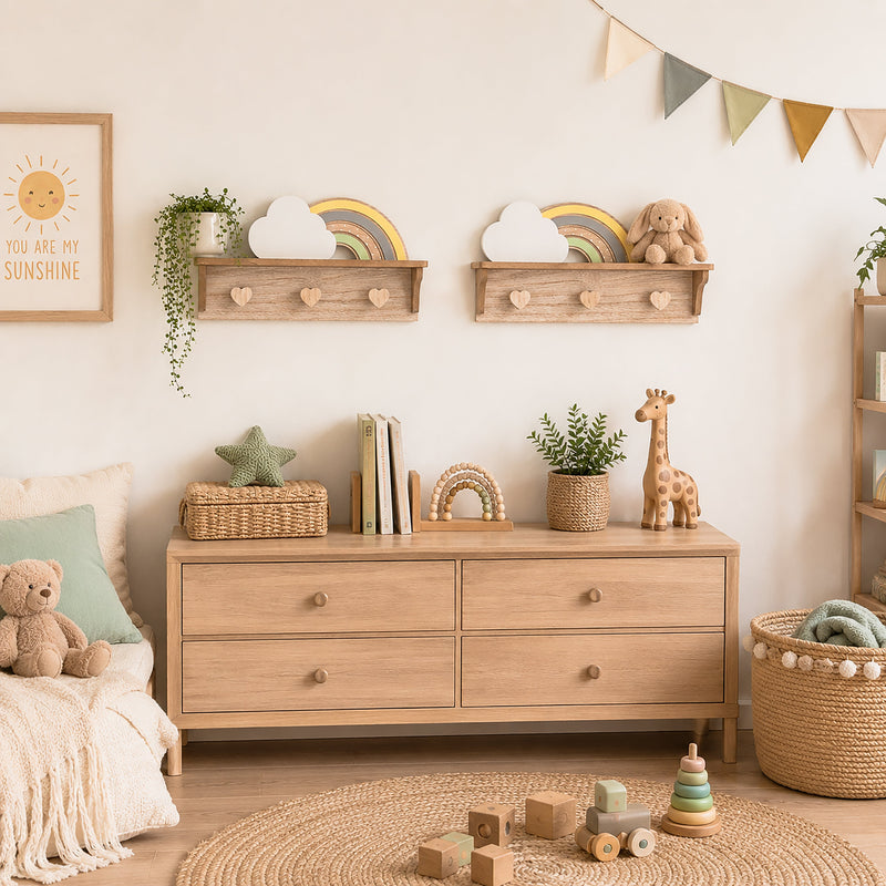 Set Of 2 Wooden Rainbow Shelves with Hooks