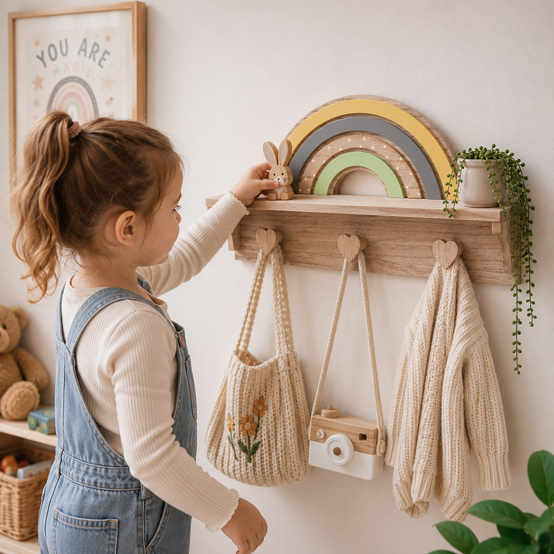 Set Of 2 Wooden Rainbow Shelves with Hooks