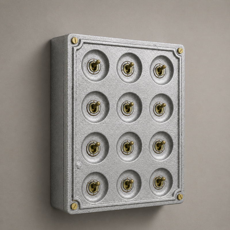 12 Gang 2 Way Solid Cast Metal Surface Mounting Conduit Light Switch Industrial - BS EN Approved Vintage Crabtree 1950’s Style