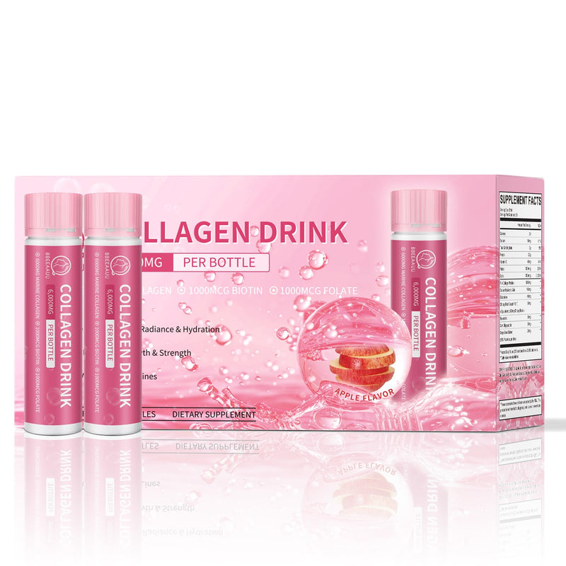 BBEEAAUU Collagen Drink 6000 mg Marine Peptides — Apple (30 x 0.85 oz)