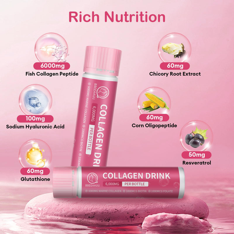 BBEEAAUU Collagen Drink 6000 mg Marine Peptides — Apple (30 x 0.85 oz)