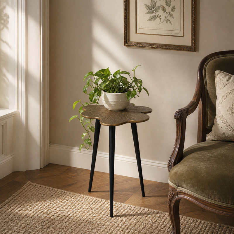 Brass Clover Side Table - Luxury Etched Botanical