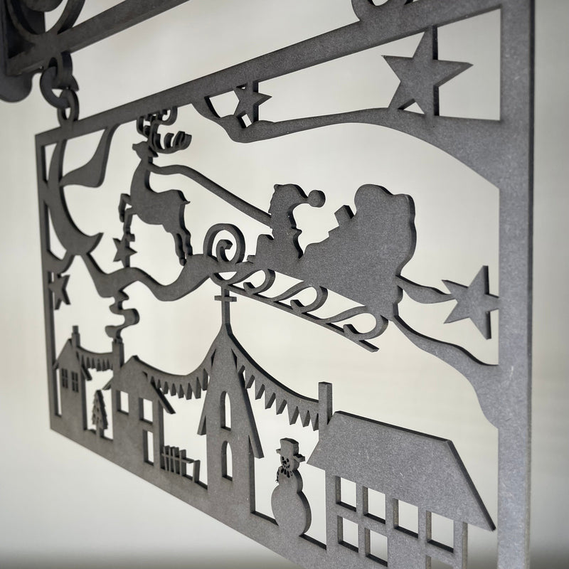 Hanging Santa Scene Sign - Handmade Ornament