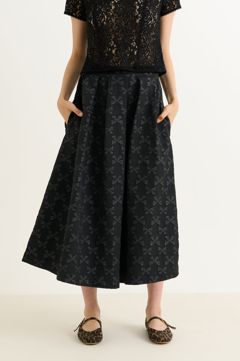 Belita Bow Black Jacquard Midi Skirt
