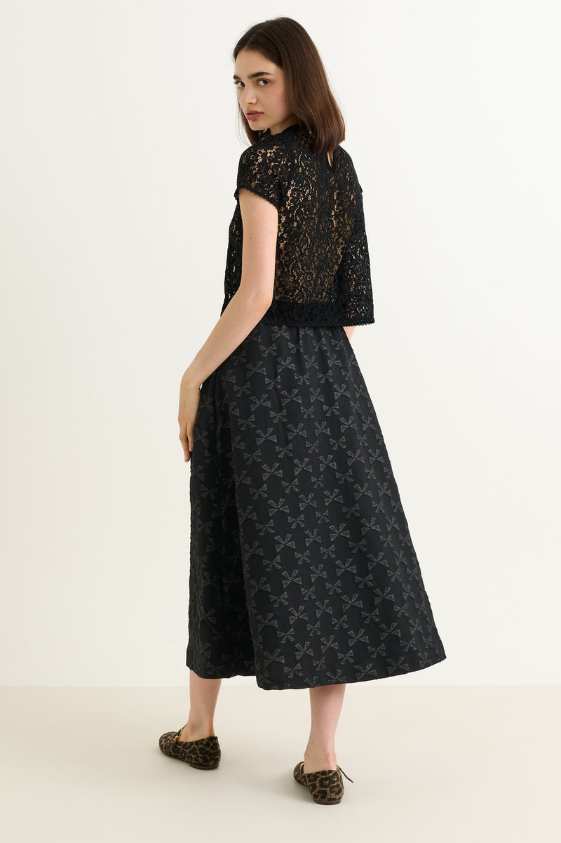 Belita Bow Black Jacquard Midi Skirt