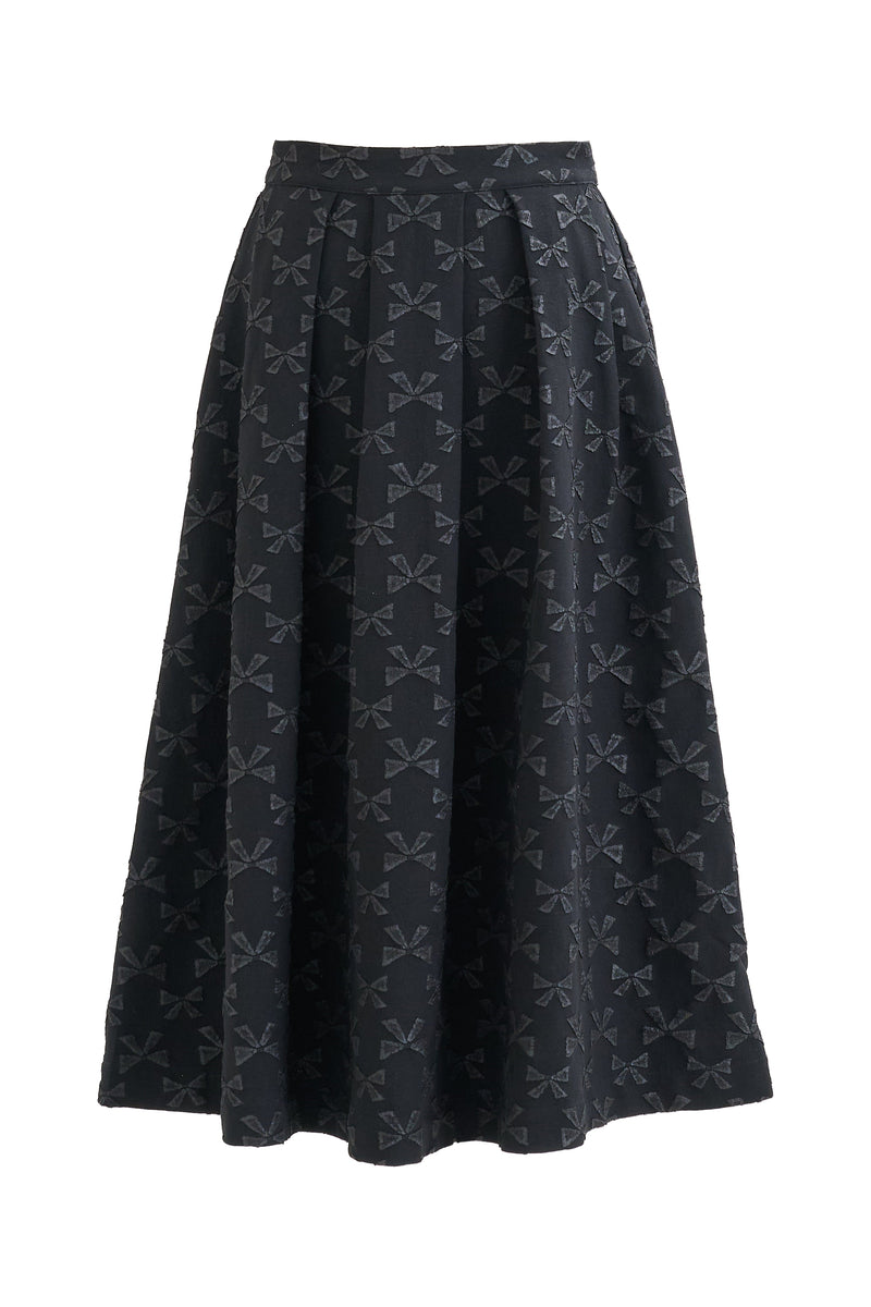 Belita Bow Black Jacquard Midi Skirt