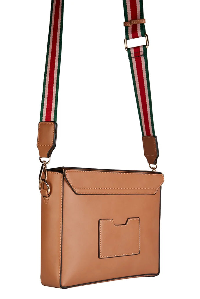 Bella Stripe Strap Crossbody Bag in Tan