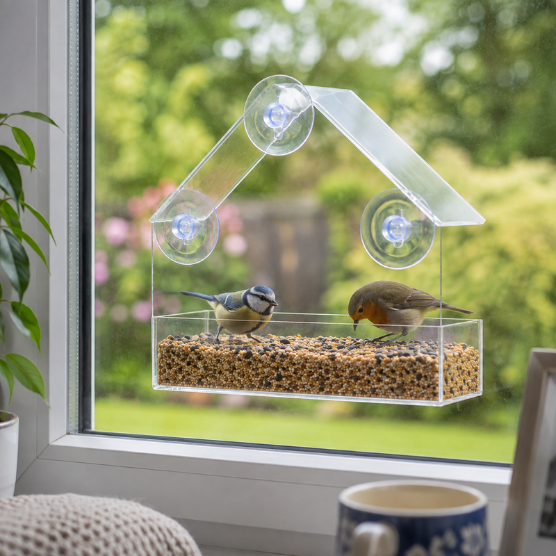 Perspex Window Bird Feeder with 1kg Wild Bird Seed