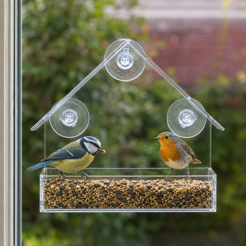 Perspex Window Bird Feeder with 1kg Wild Bird Seed