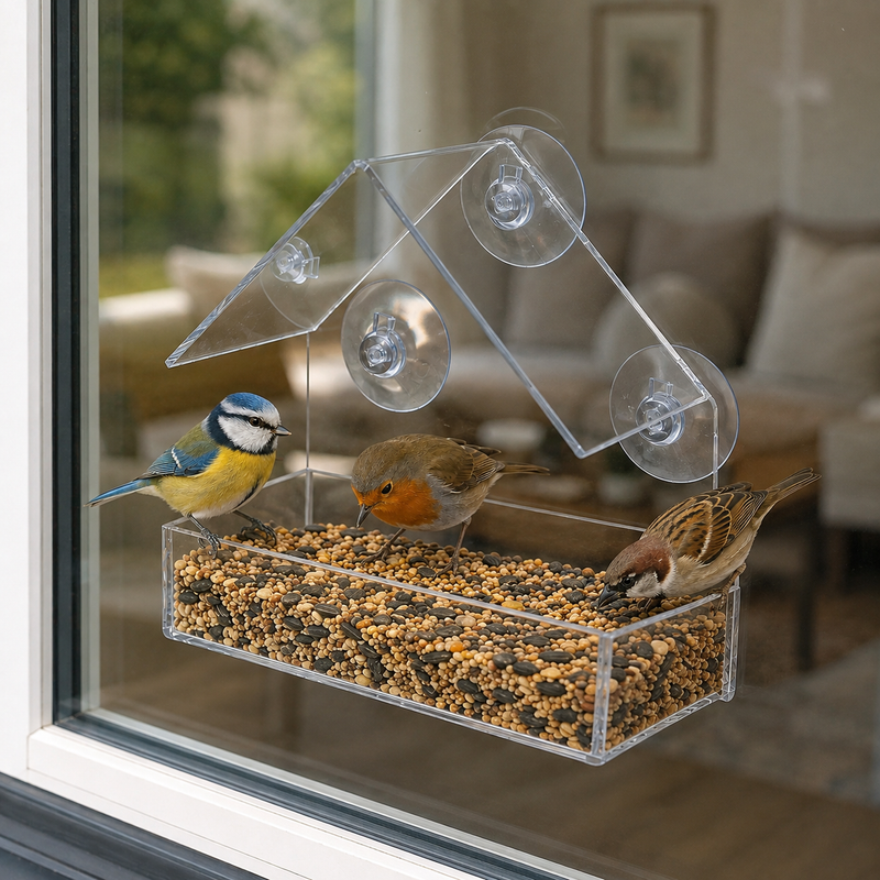 Perspex Window Bird Feeder with 1kg Wild Bird Seed