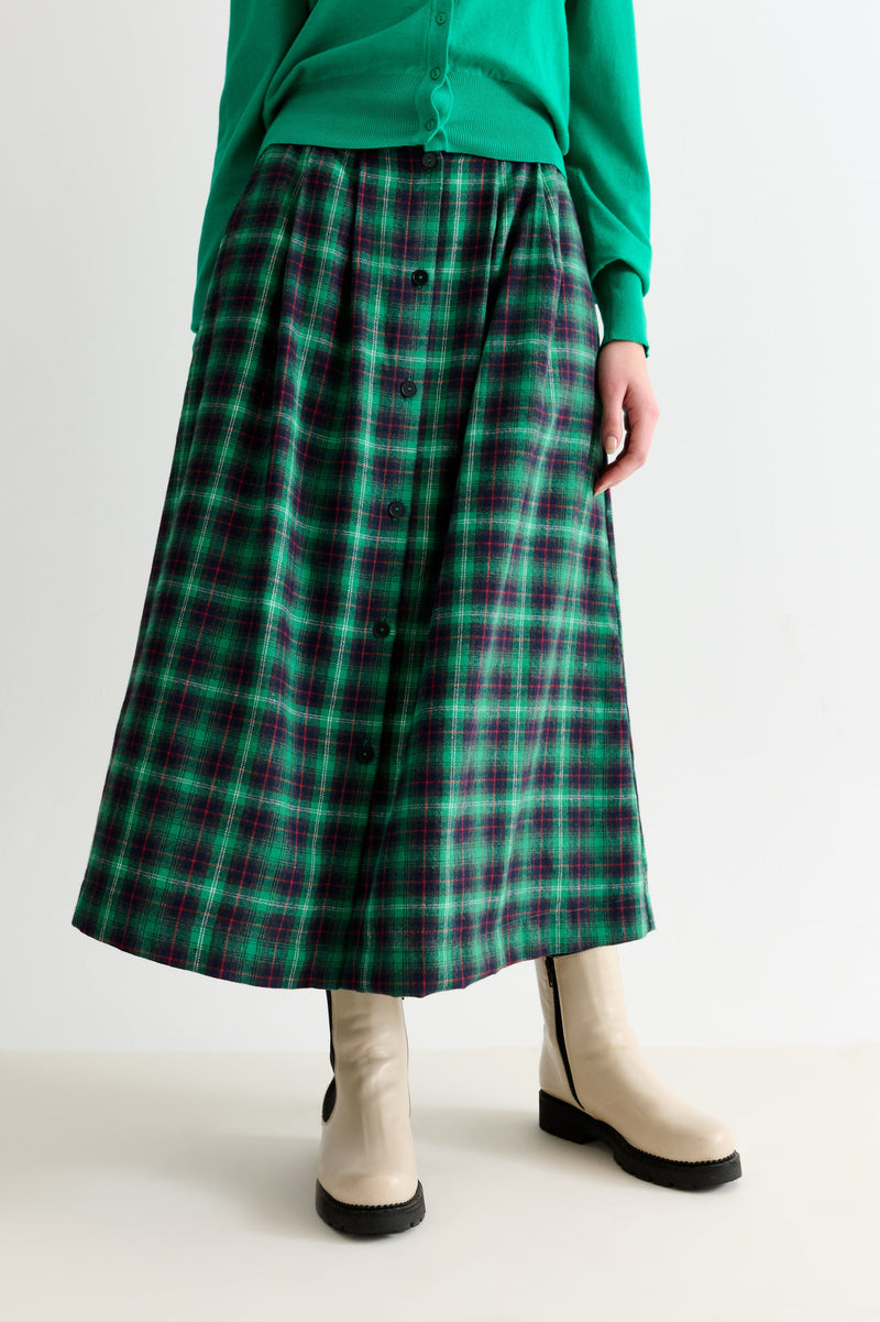 Bia Winter Check Button Through Skirt – Green