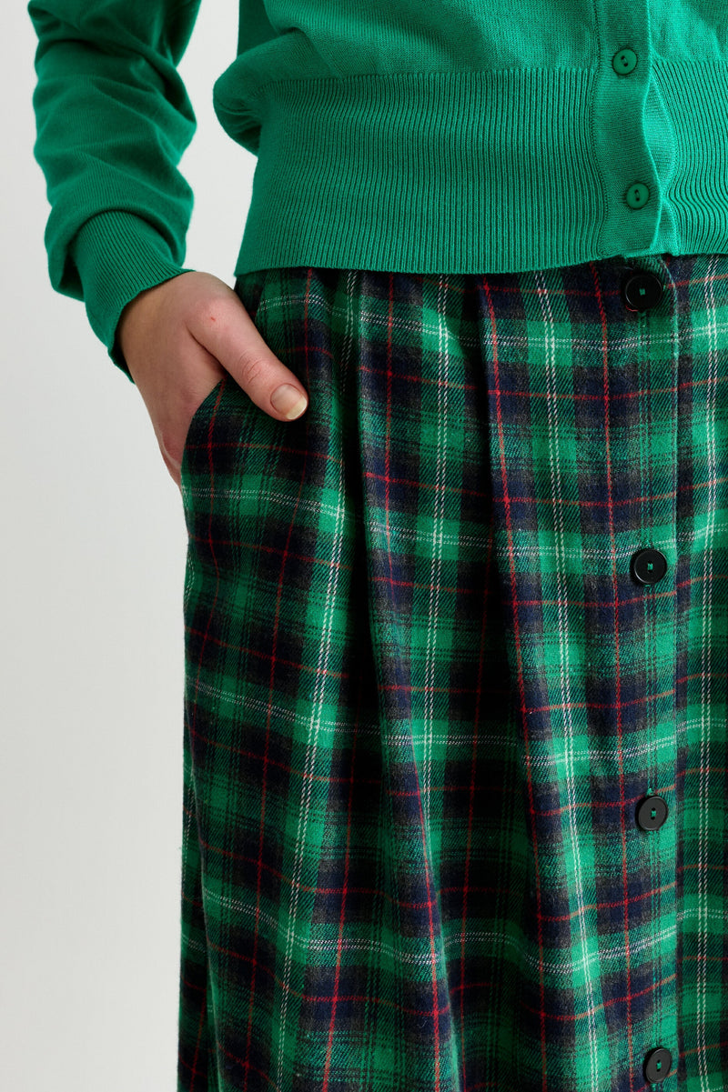 Bia Winter Check Button Through Skirt – Green