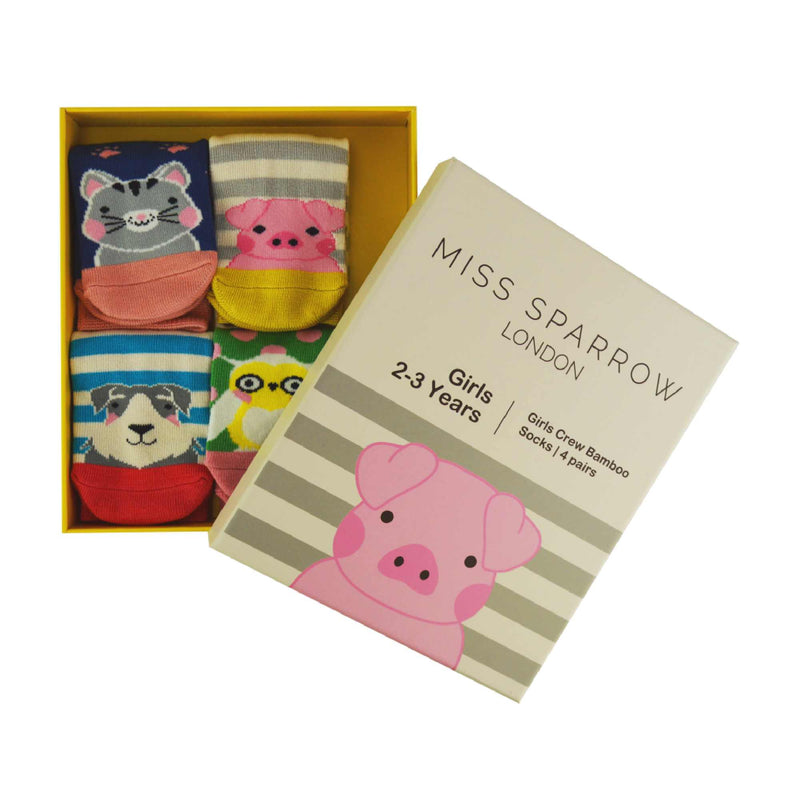 4 Pack Girls Novelty Bamboo Socks in a Gift Box