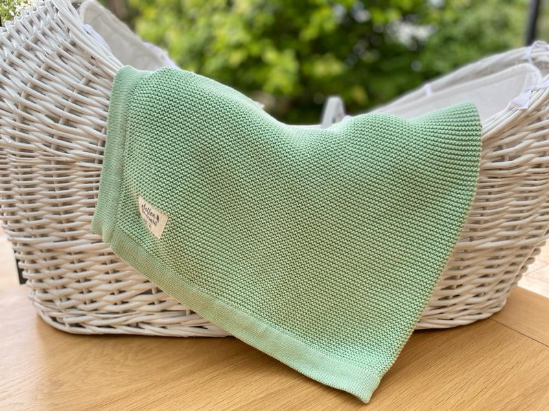 Sage Green Organic Cotton Knitted Blanket – 100 X 80cm