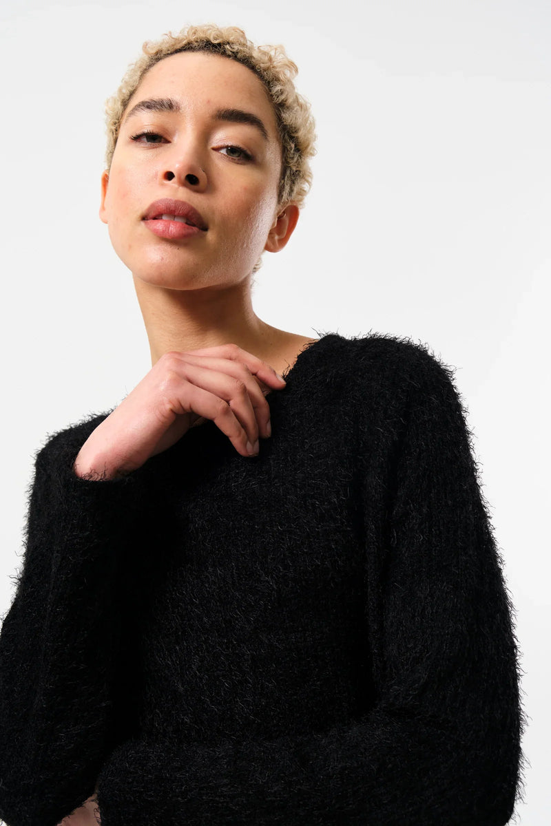 Blanka Eyelash Rib Long Sleeve Jumper - Black