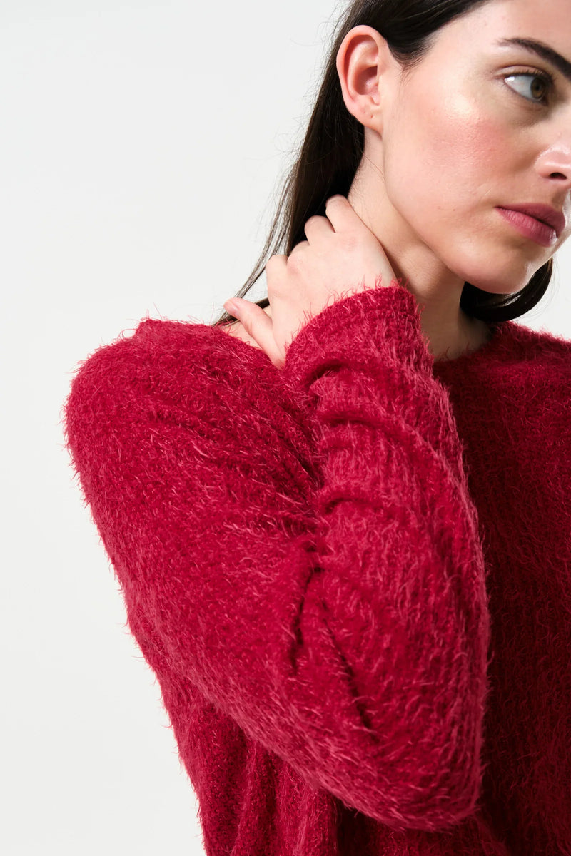 Blanka Eyelash Long Sleeve Jumper - Red