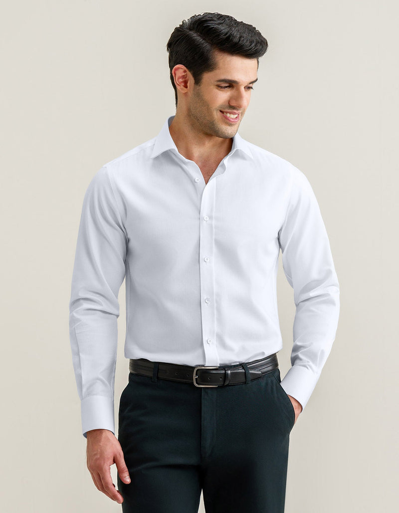 Easy Care Textured White Dress Shirt