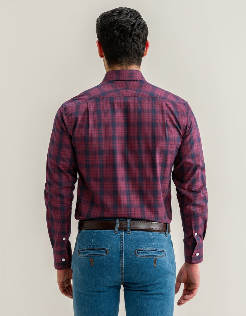 Maroon and Black Cotton Check Shirt