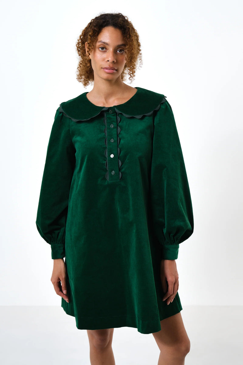 Bonny Baby cord Long Sleeve Mini Dress - Dark Green