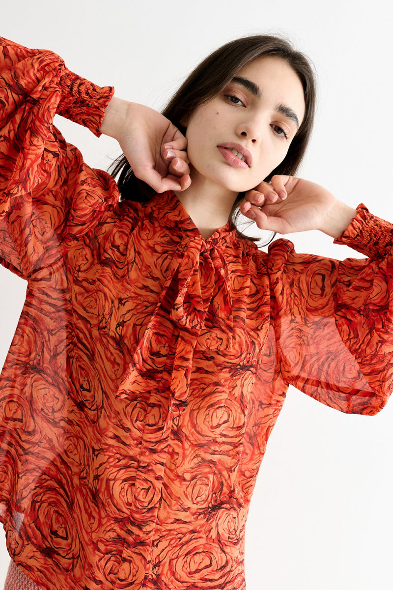 Boo Rosechild Tie Neck Blouse – Apricot