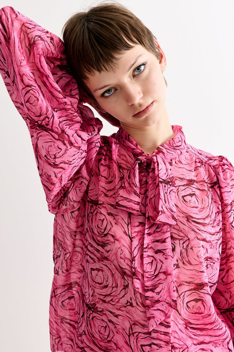 Boo Rosechild Tie Neck Blouse – Pink