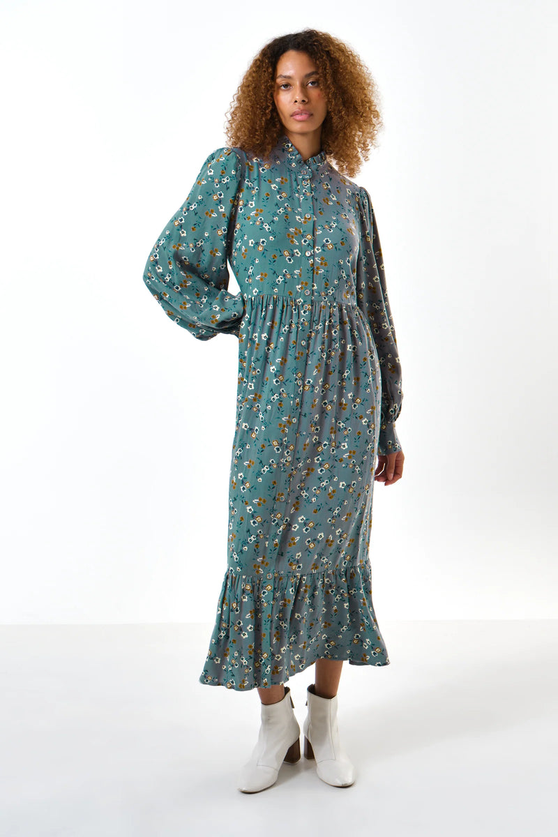 Bricia Naïve Posy Print Tiered Midi Dress - Teal