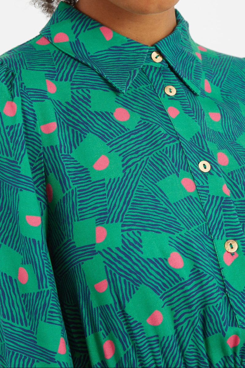 Bron Bauhaus Abstract Print Midi Shirt Dress