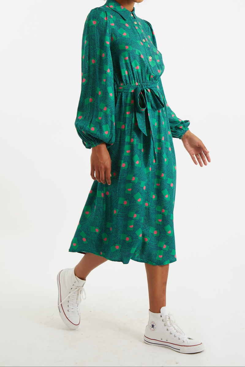 Bron Bauhaus Abstract Print Midi Shirt Dress