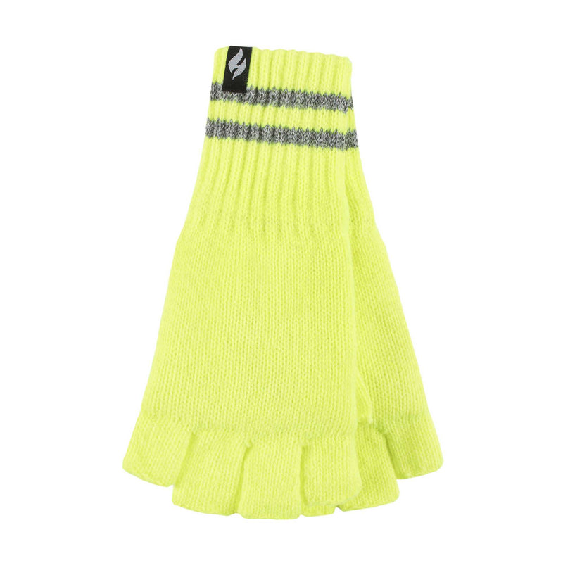 Mens Hi Vis Reflective Fleece Lined Thermal Winter Fingerless Gloves