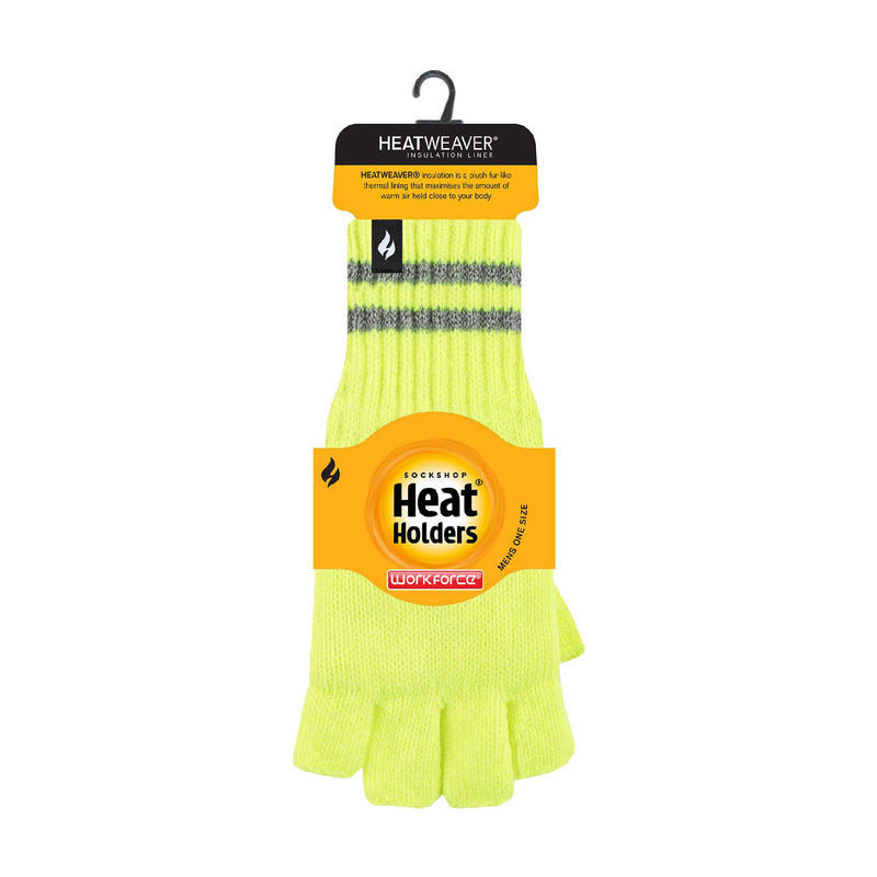 Mens Hi Vis Reflective Fleece Lined Thermal Winter Fingerless Gloves